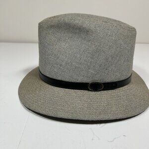 Vtg Dorfman Pacific Mens Panama Fedora Hat Gray With Black Leather Strap Sz M